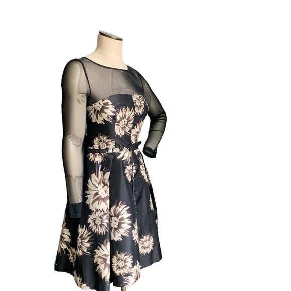 Eliza J 4 Evening Party Dress Floral Satin Corset Style Long Mesh Sleeves 67D - Picture 5 of 11